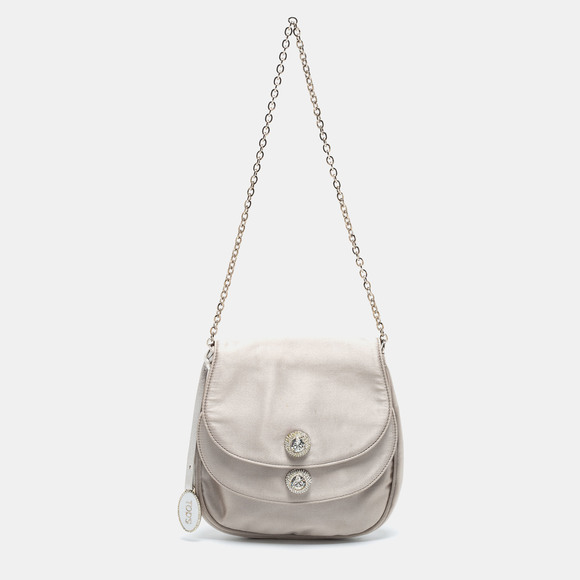 Tod's | Bags | Tods Silver Satin Crystal Embellished Chain Clutch ...